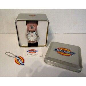 Dickies Quartz Watch Vintage Pink Suede Leather Band With Box Papers Tag Womens